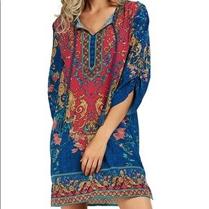 Bohemian Neck Tie Shift Dress